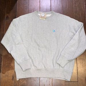 Grey blue yellow embroidered champion sweatshirt